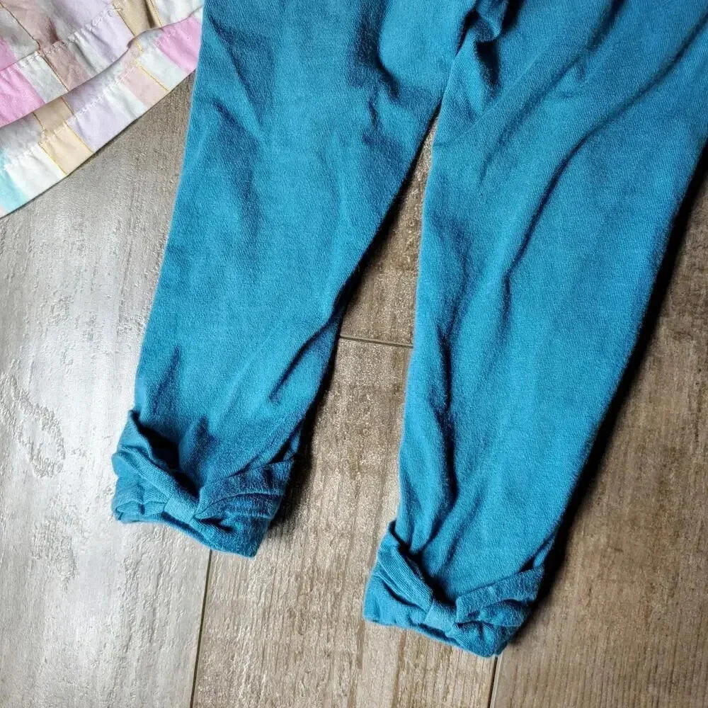 Calvin Klein Pastel Striped Sleeveless Toddler Girls Top with Teal Bow Leggings
